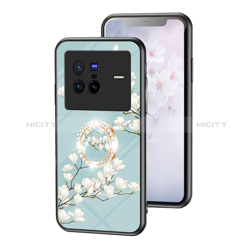 Funda Bumper Silicona Gel Espejo Flores Carcasa S01 para Vivo X80 5G