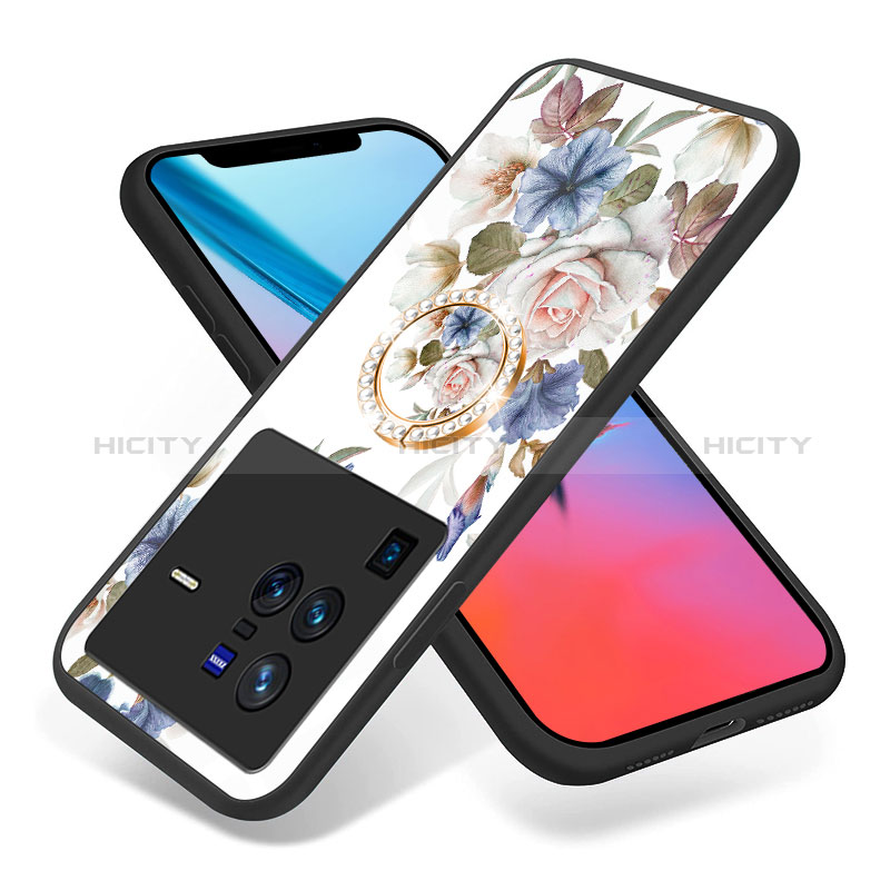 Funda Bumper Silicona Gel Espejo Flores Carcasa S01 para Vivo X80 Pro 5G