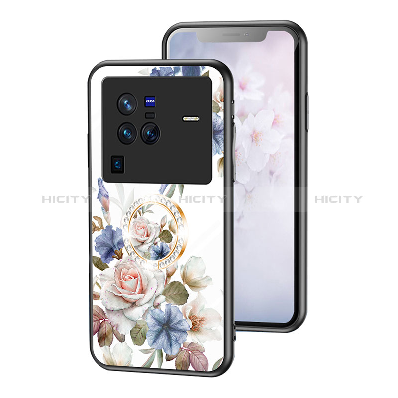 Funda Bumper Silicona Gel Espejo Flores Carcasa S01 para Vivo X80 Pro 5G Blanco