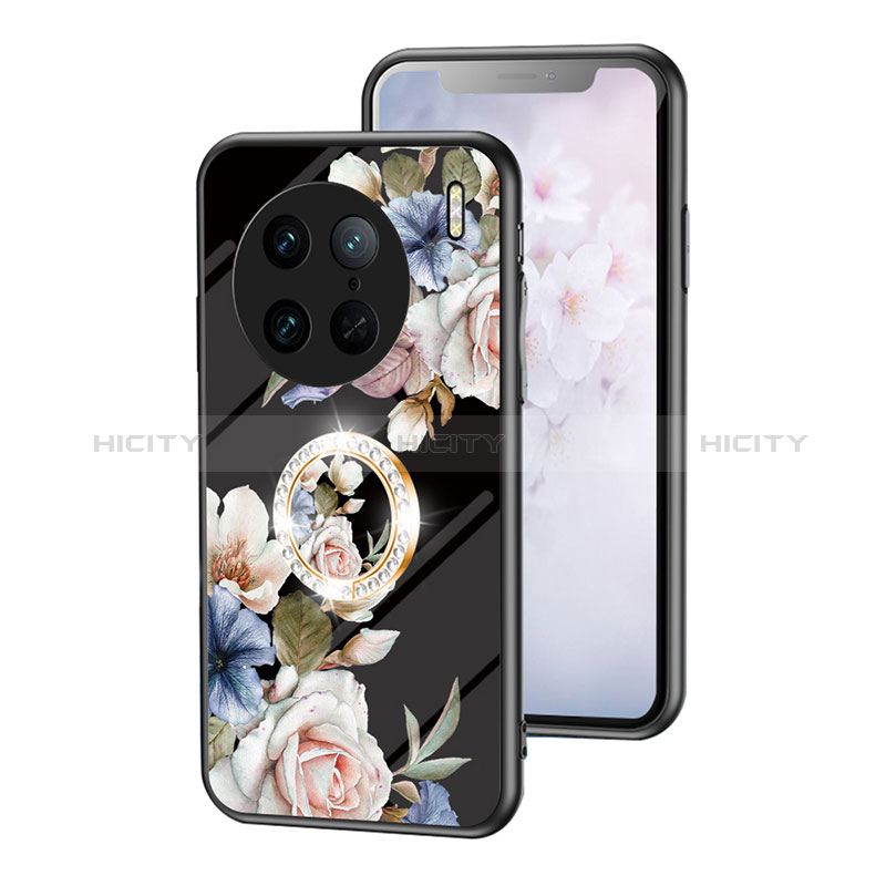 Funda Bumper Silicona Gel Espejo Flores Carcasa S01 para Vivo X90 Pro 5G Negro