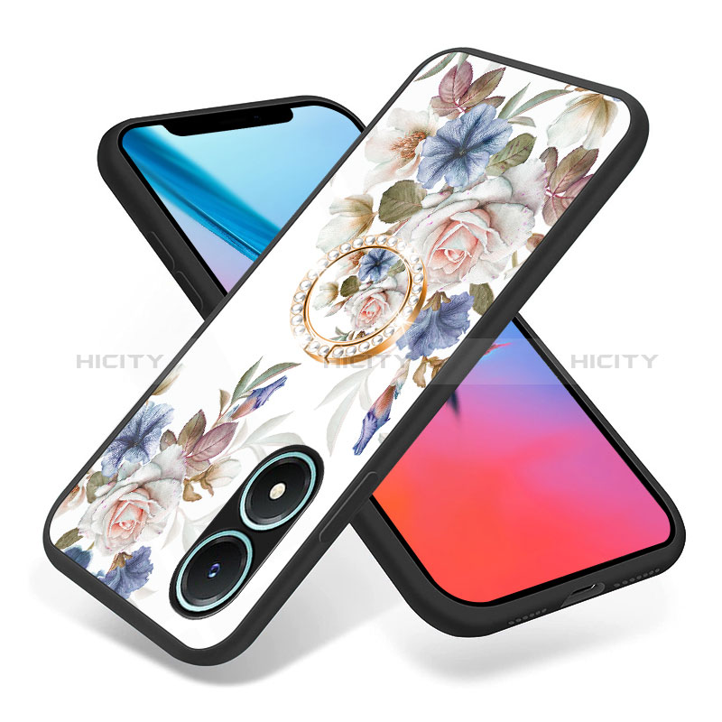 Funda Bumper Silicona Gel Espejo Flores Carcasa S01 para Vivo Y02S