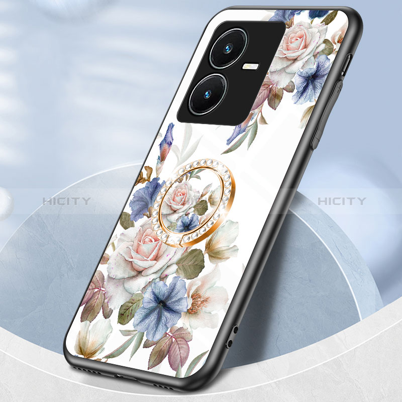 Funda Bumper Silicona Gel Espejo Flores Carcasa S01 para Vivo Y22s