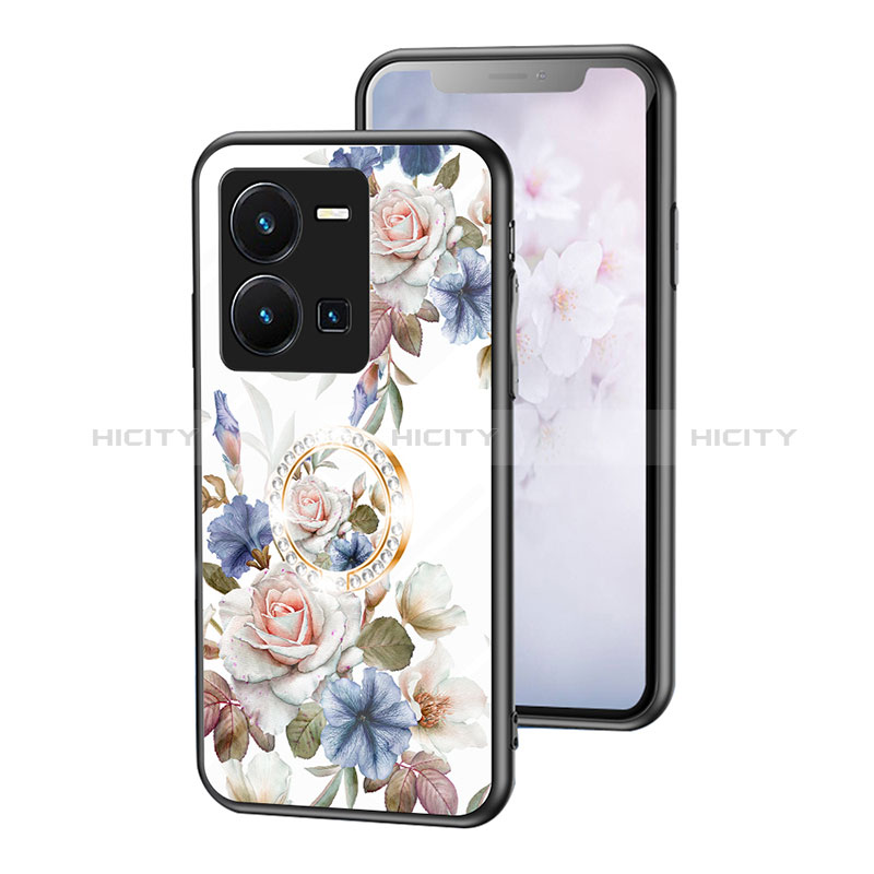 Funda Bumper Silicona Gel Espejo Flores Carcasa S01 para Vivo Y35 4G Blanco