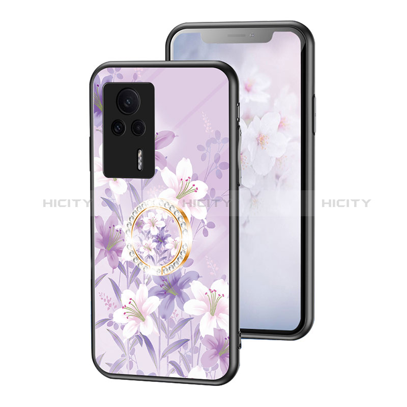 Funda Bumper Silicona Gel Espejo Flores Carcasa S01 para Xiaomi Redmi K60E 5G Purpura Claro