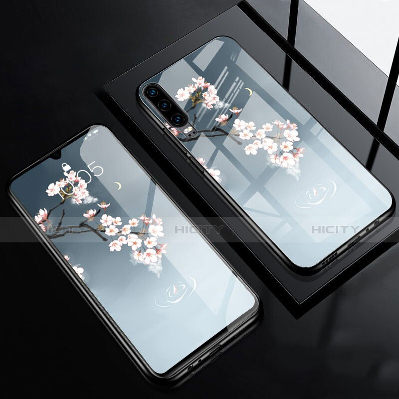 Funda Bumper Silicona Gel Espejo Patron de Moda Carcasa F01 para Huawei P30 Gris