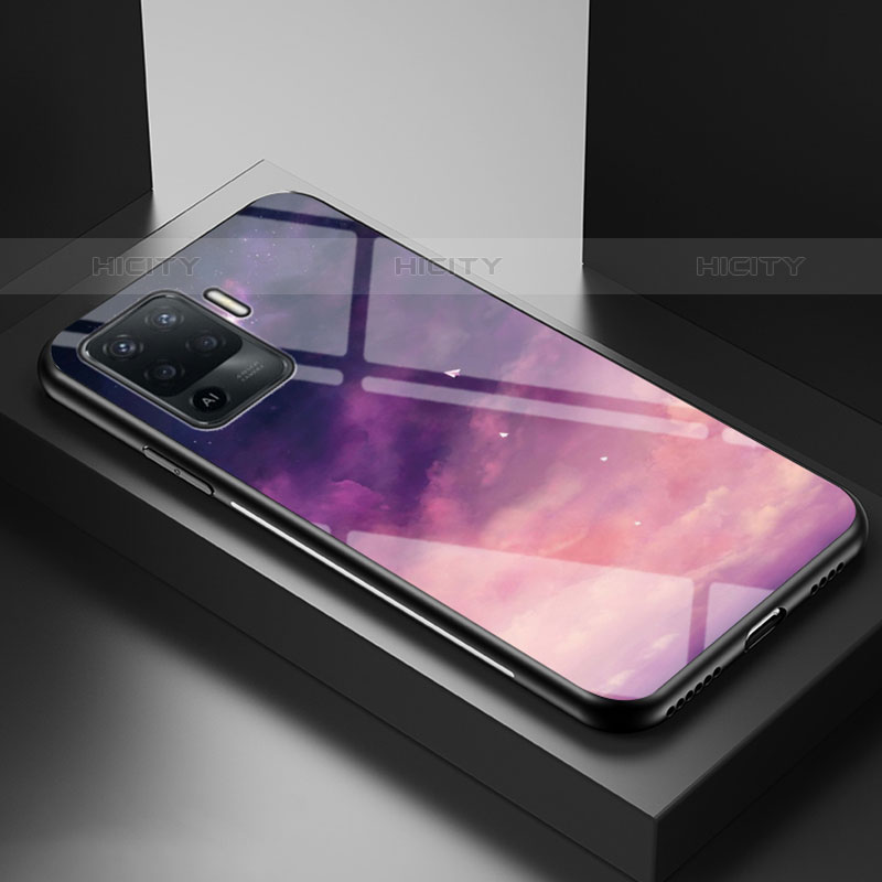 Funda Bumper Silicona Gel Espejo Patron de Moda Carcasa LS1 para Oppo F19 Pro Morado