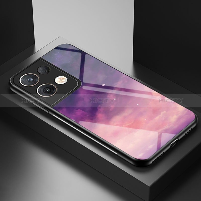 Funda Bumper Silicona Gel Espejo Patron de Moda Carcasa LS1 para Oppo Reno9 Pro+ Plus 5G Morado