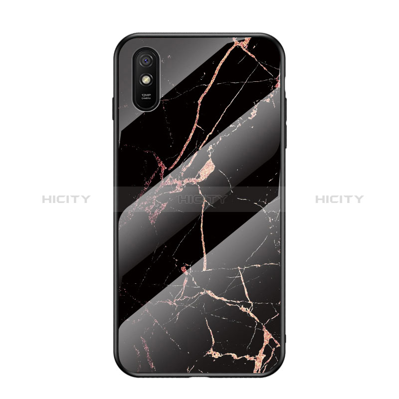 Funda Bumper Silicona Gel Espejo Patron de Moda Carcasa LS2 para Xiaomi Redmi 9AT Oro y Negro