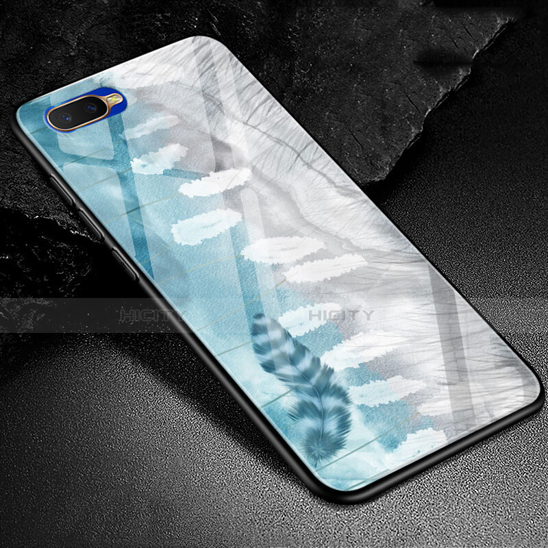 Funda Bumper Silicona Gel Espejo Patron de Moda Carcasa M01 para Oppo K1 Azul Cielo