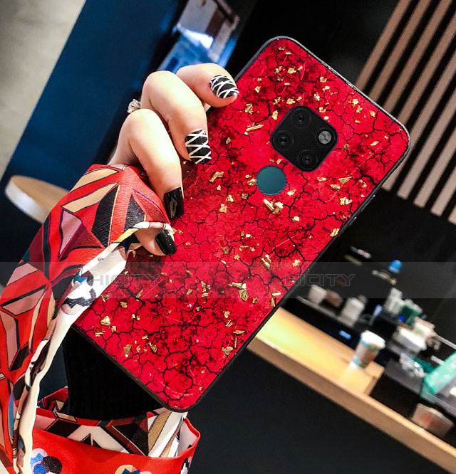 Funda Bumper Silicona Gel Espejo Patron de Moda Carcasa para Huawei Mate 20 Rojo