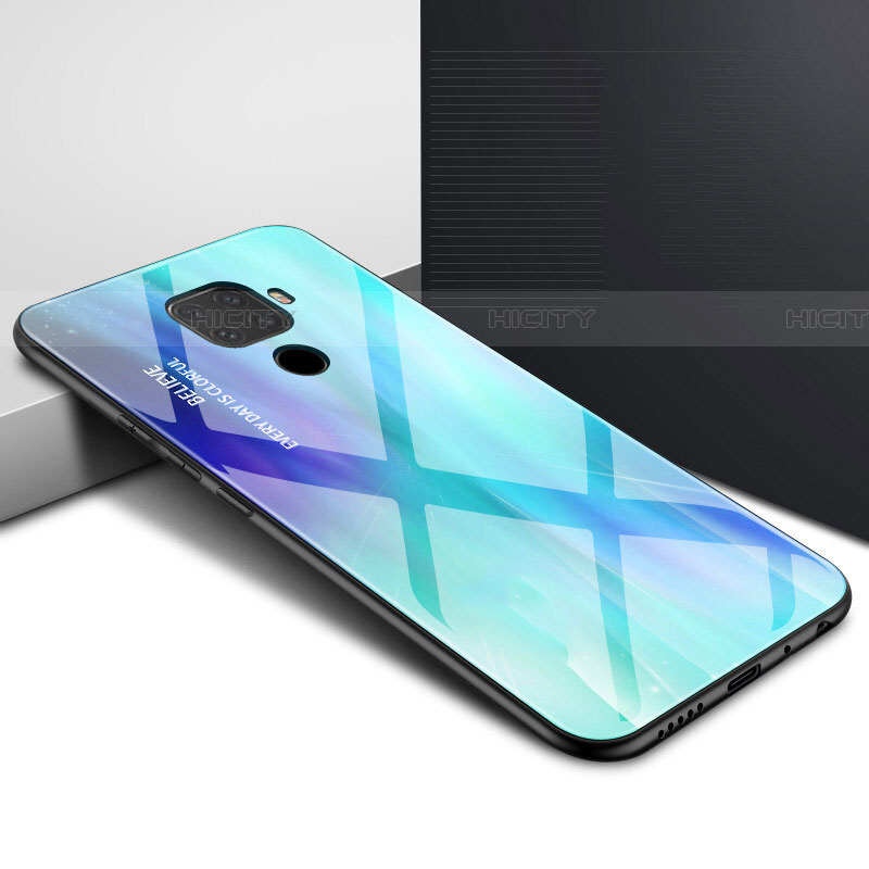 Funda Bumper Silicona Gel Espejo Patron de Moda Carcasa para Huawei Nova 5i Pro Cian