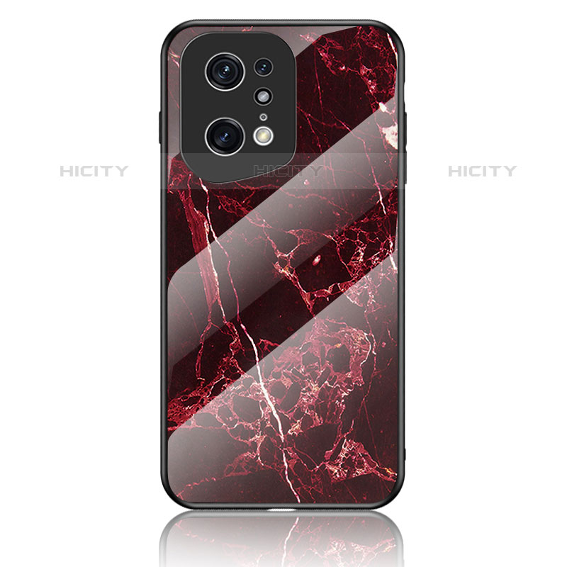 Funda Bumper Silicona Gel Espejo Patron de Moda Carcasa para Oppo Find X5 Pro 5G Rojo