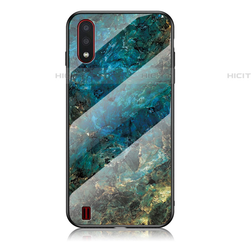 Funda Bumper Silicona Gel Espejo Patron de Moda Carcasa para Samsung Galaxy A01 SM-A015 Azul