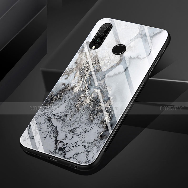 Funda Bumper Silicona Gel Espejo Patron de Moda Carcasa S01 para Huawei Nova 4e Gris