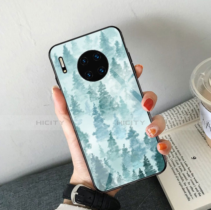 Funda Bumper Silicona Gel Espejo Patron de Moda Carcasa S02 para Huawei Mate 30 Pro Azul Cielo