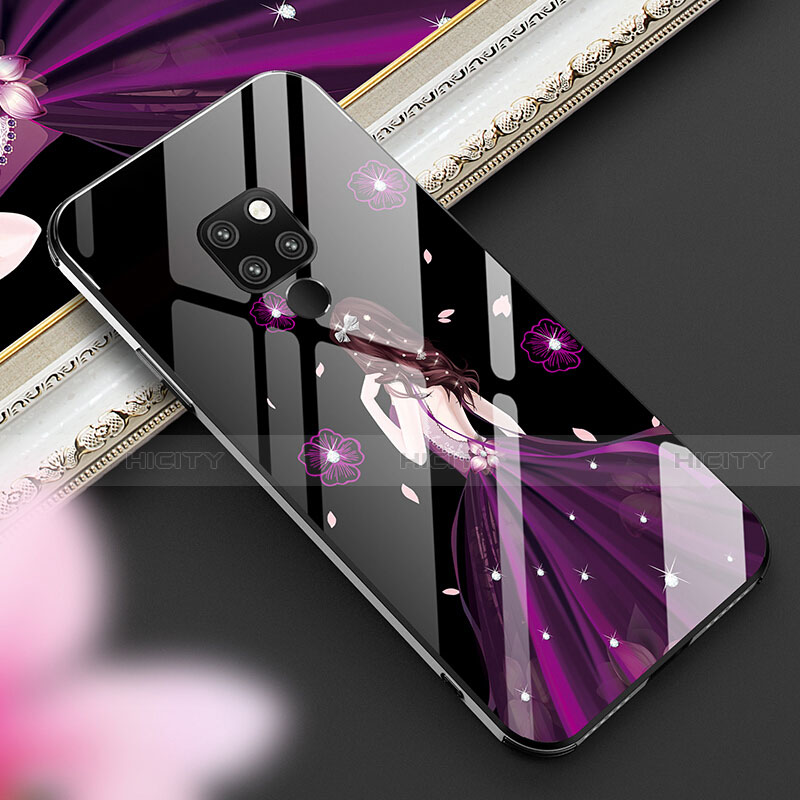 Funda Bumper Silicona Gel Espejo Vestido de Novia Carcasa K01 para Huawei Mate 20 Morado y Negro