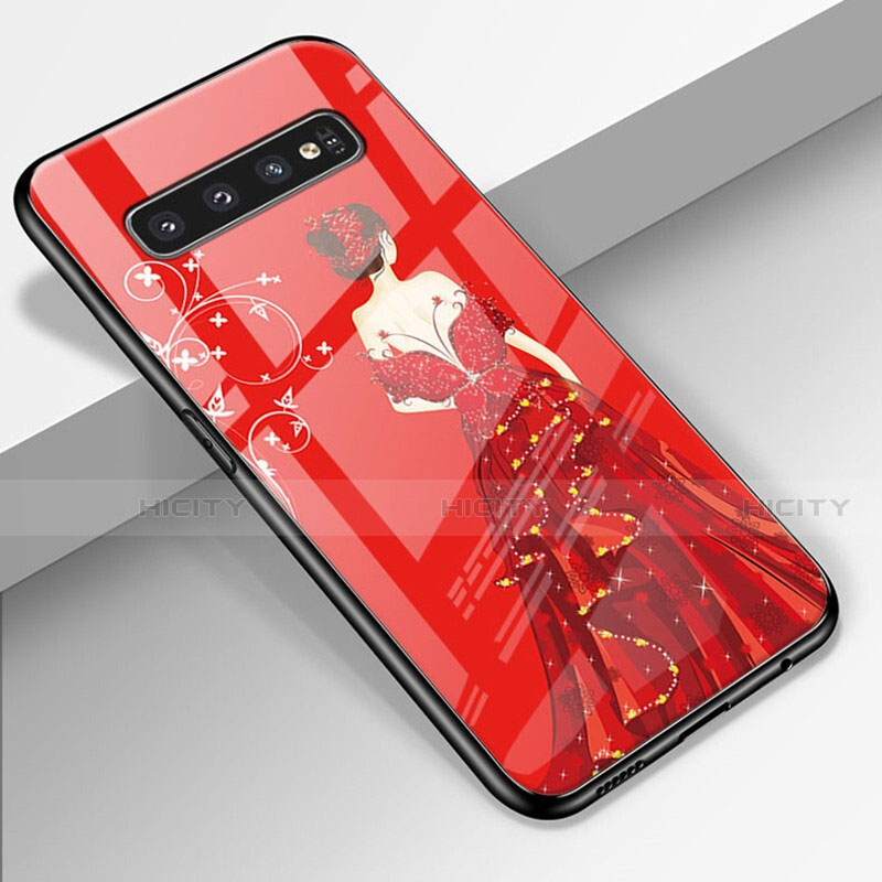 Funda Bumper Silicona Gel Espejo Vestido de Novia Carcasa K01 para Samsung Galaxy S10 Plus Rojo