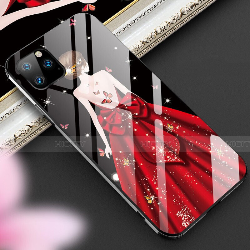 Funda Bumper Silicona Gel Espejo Vestido de Novia Carcasa M01 para Apple iPhone 11 Pro Rojo y Negro