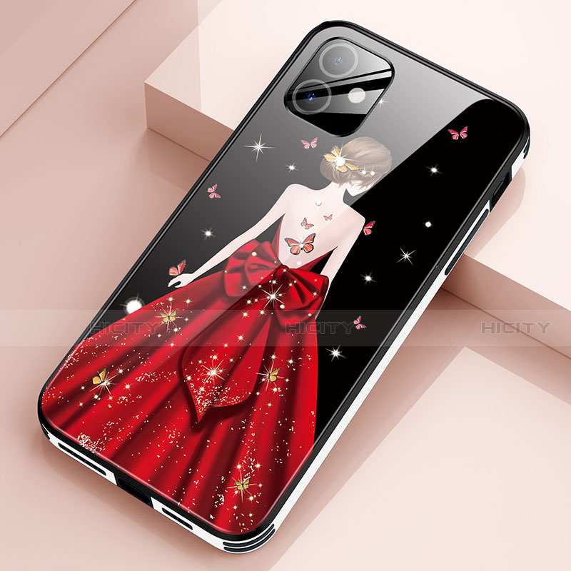 Funda Bumper Silicona Gel Espejo Vestido de Novia Carcasa para Apple iPhone 12 Rojo