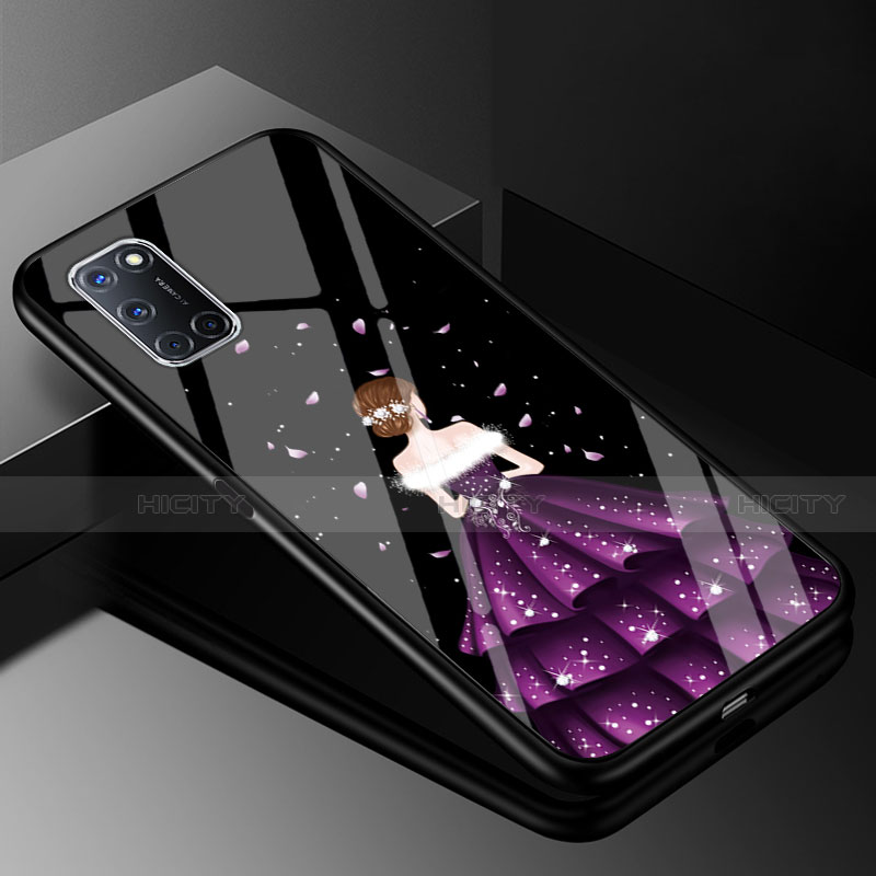 Funda Bumper Silicona Gel Espejo Vestido de Novia Carcasa para Oppo A52 Morado y Negro