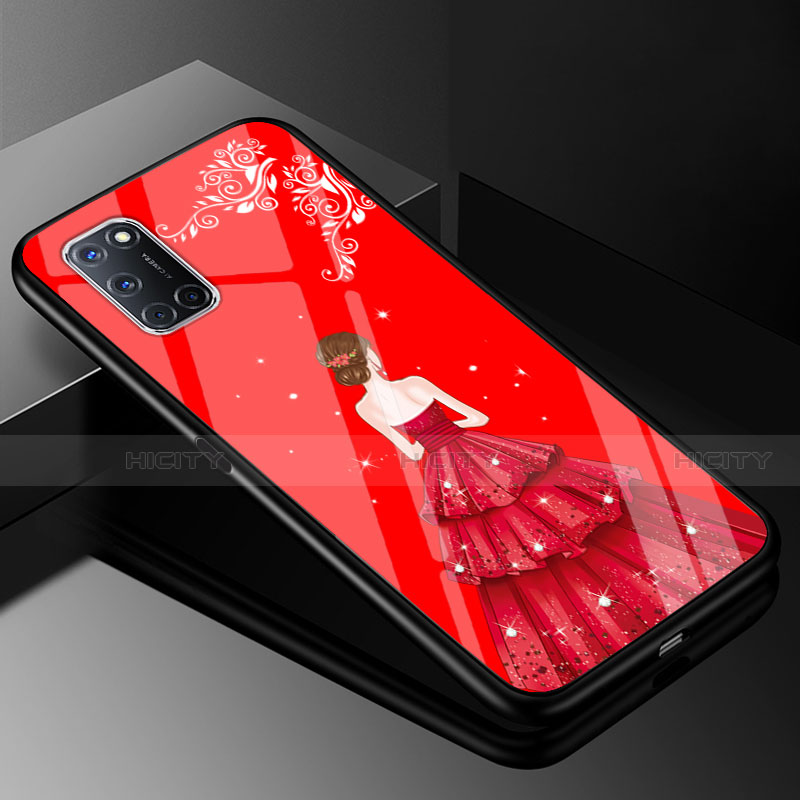 Funda Bumper Silicona Gel Espejo Vestido de Novia Carcasa para Oppo A52 Rojo