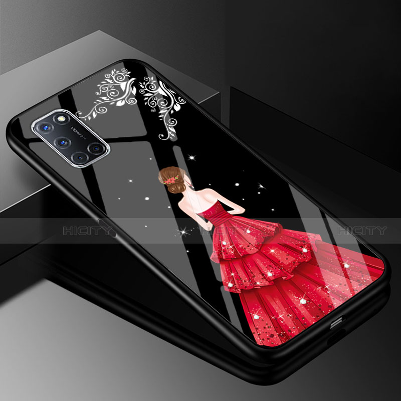 Funda Bumper Silicona Gel Espejo Vestido de Novia Carcasa para Oppo A52 Rojo y Negro