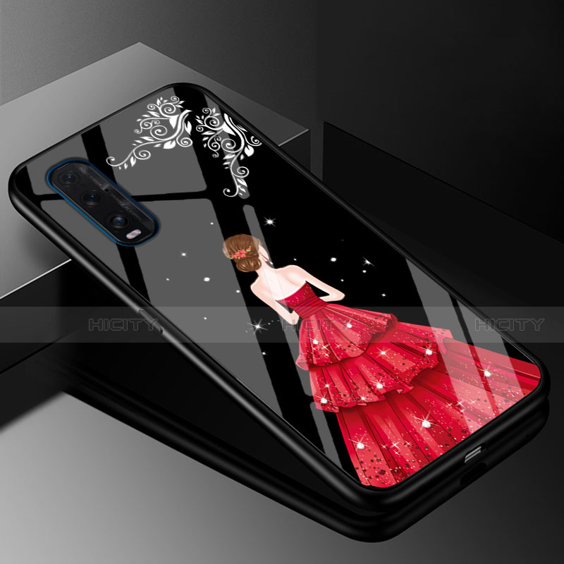 Funda Bumper Silicona Gel Espejo Vestido de Novia Carcasa para Oppo Find X2 Rojo y Negro