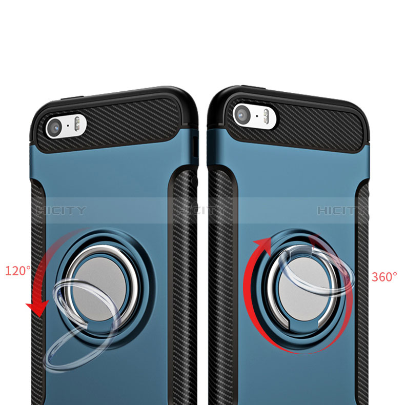 Funda Bumper Silicona Mate con Anillo de dedo Soporte para Apple iPhone 5 Azul