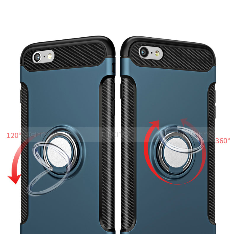 Funda Bumper Silicona Mate con Anillo de dedo Soporte para Apple iPhone 6 Azul