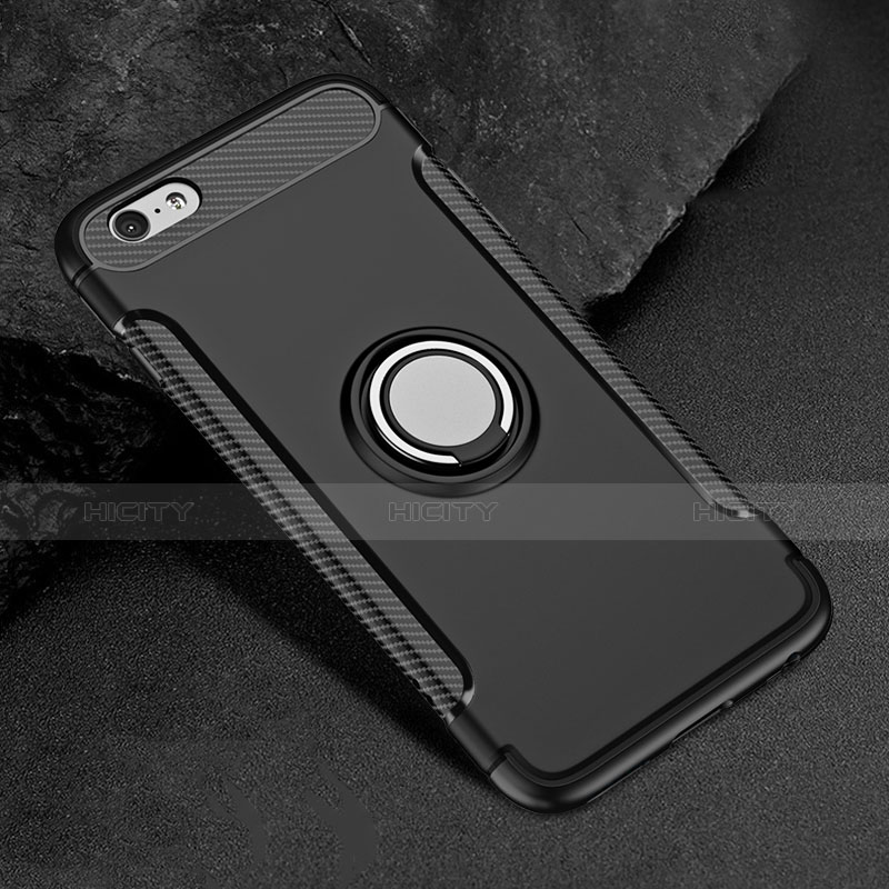 Funda Bumper Silicona Mate con Anillo de dedo Soporte para Apple iPhone 6 Plus Negro