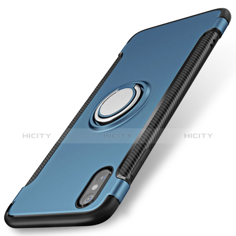 Funda Bumper Silicona Mate con Anillo de dedo Soporte para Apple iPhone X Azul