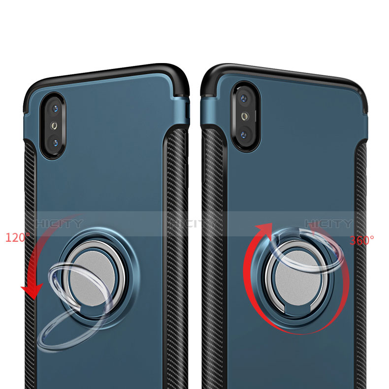 Funda Bumper Silicona Mate con Anillo de dedo Soporte para Apple iPhone X Azul