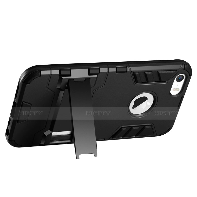 Funda Bumper Silicona Mate con Soporte para Apple iPhone 5 Negro