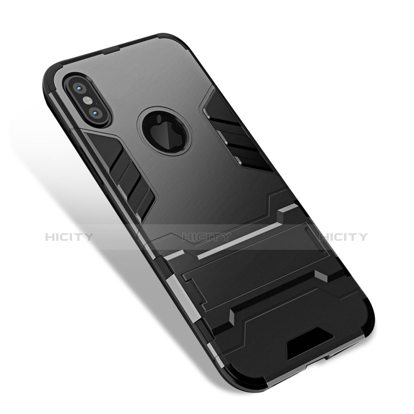 Funda Bumper Silicona Mate con Soporte para Apple iPhone Xs Negro