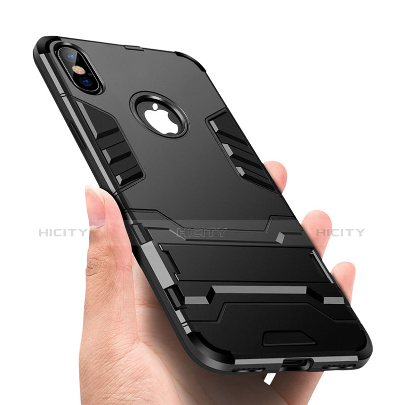 Funda Bumper Silicona Mate con Soporte para Apple iPhone Xs Negro