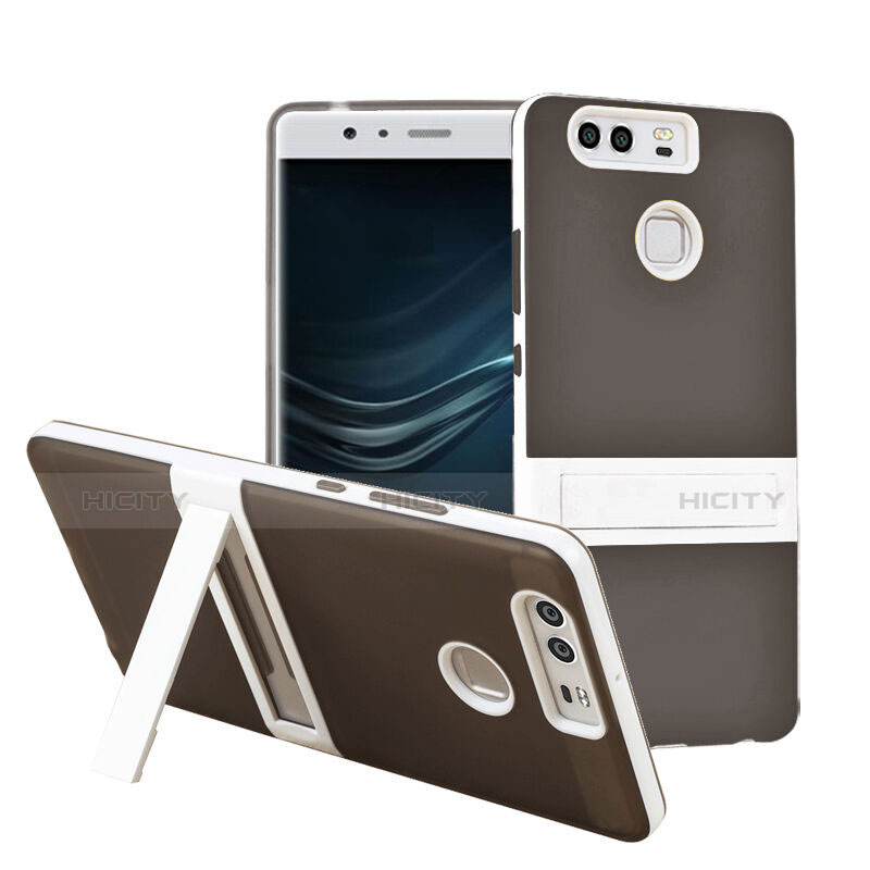 Funda Bumper Silicona Mate con Soporte para Huawei P9 Gris