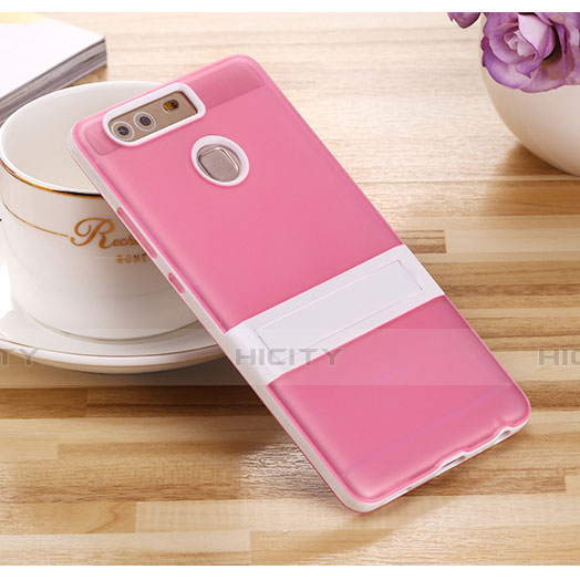 Funda Bumper Silicona Mate con Soporte para Huawei P9 Plus Rosa