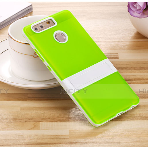 Funda Bumper Silicona Mate con Soporte para Huawei P9 Verde