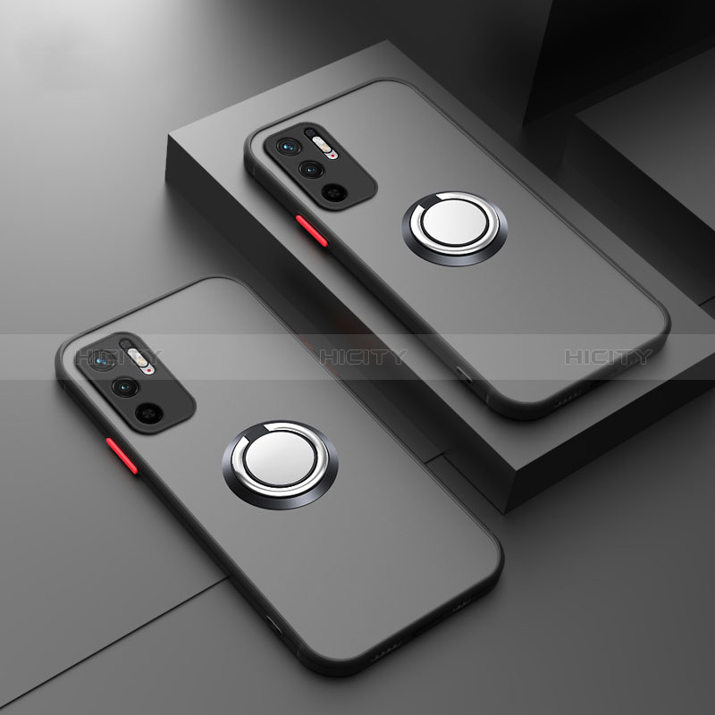 Funda Bumper Silicona Transparente con Magnetico Anillo de dedo Soporte T01 para Xiaomi POCO M3 Pro 5G