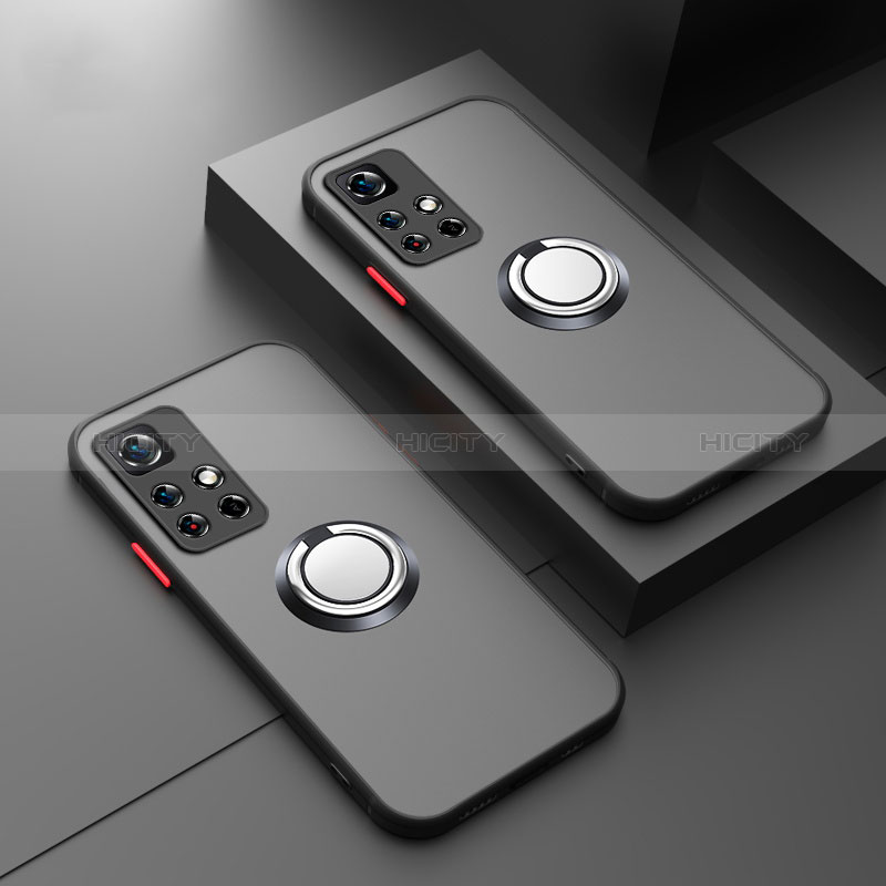 Funda Bumper Silicona Transparente con Magnetico Anillo de dedo Soporte T01 para Xiaomi Poco X4 NFC