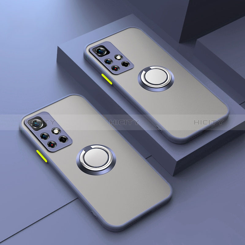 Funda Bumper Silicona Transparente con Magnetico Anillo de dedo Soporte T01 para Xiaomi Poco X4 NFC Gris Lavanda