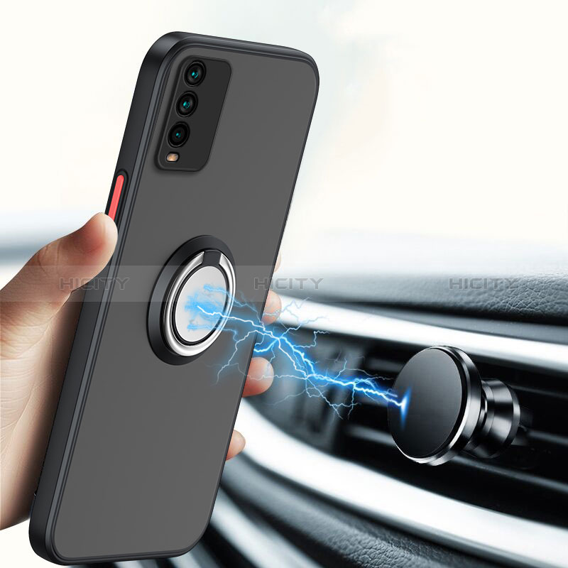 Funda Bumper Silicona Transparente con Magnetico Anillo de dedo Soporte T01 para Xiaomi Redmi 9 Power