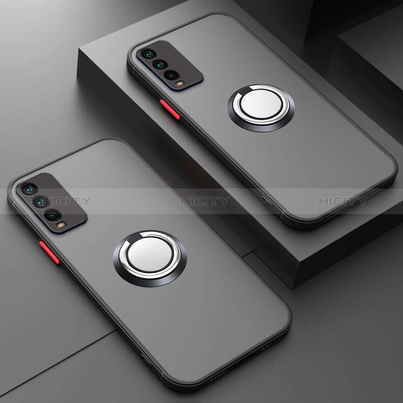Funda Bumper Silicona Transparente con Magnetico Anillo de dedo Soporte T01 para Xiaomi Redmi 9T 4G