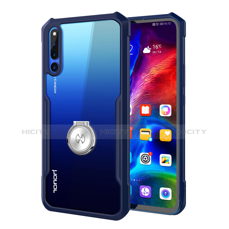 Funda Bumper Silicona Transparente Espejo 360 Grados con Magnetico Anillo de dedo Soporte A01 para Huawei Honor Magic 2