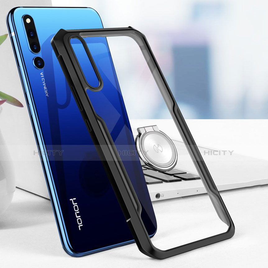 Funda Bumper Silicona Transparente Espejo 360 Grados con Magnetico Anillo de dedo Soporte A01 para Huawei Honor Magic 2