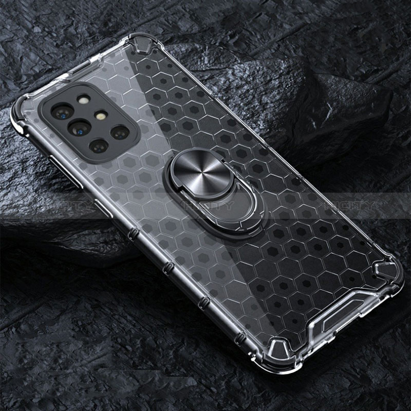 Funda Bumper Silicona Transparente Espejo 360 Grados con Magnetico Anillo de dedo Soporte AM1 para OnePlus 9R 5G Gris