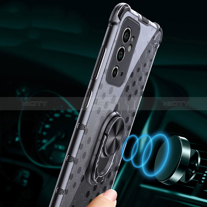 Funda Bumper Silicona Transparente Espejo 360 Grados con Magnetico Anillo de dedo Soporte AM1 para OnePlus 9RT 5G