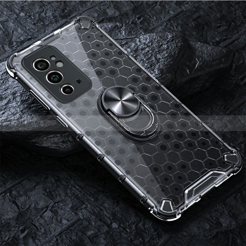 Funda Bumper Silicona Transparente Espejo 360 Grados con Magnetico Anillo de dedo Soporte AM1 para OnePlus 9RT 5G Gris