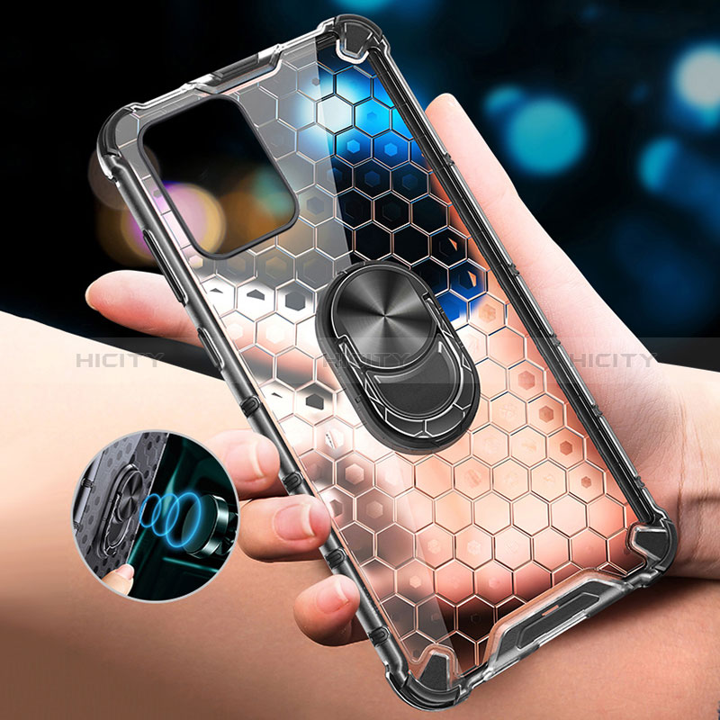 Funda Bumper Silicona Transparente Espejo 360 Grados con Magnetico Anillo de dedo Soporte AM1 para Realme 10 5G