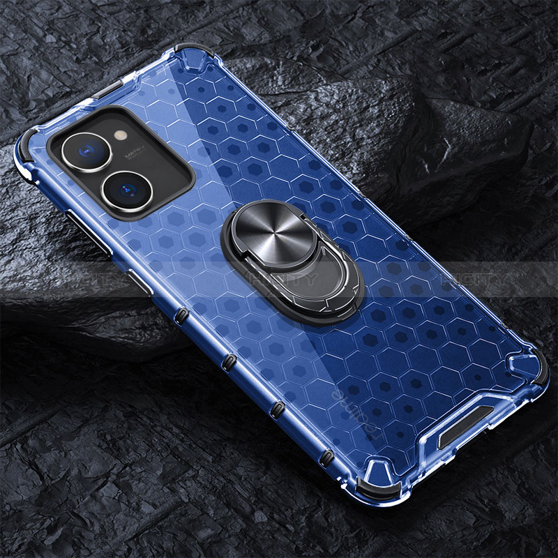 Funda Bumper Silicona Transparente Espejo 360 Grados con Magnetico Anillo de dedo Soporte AM1 para Realme 10S 5G Azul